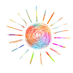 colored sun. hand drawing. Not AI. Vector illustration