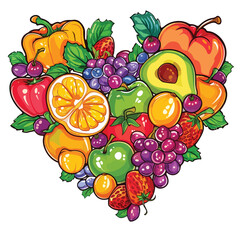Vector heart made of fruits and vegetables isolat