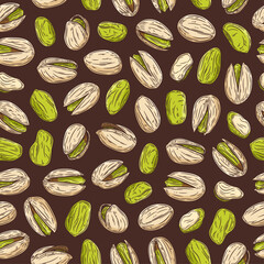 Vector pistachio colorful seamless pattern or background. Pistachio kernels and shells