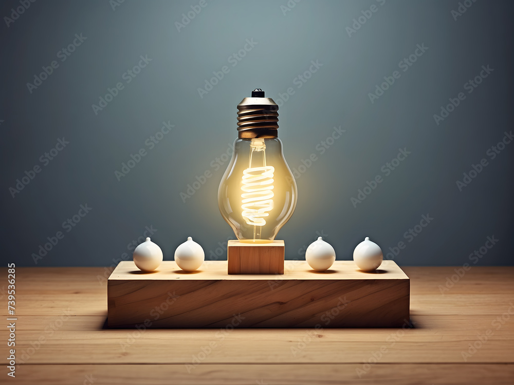Poster idea loading concept on a wooden block with a lightbulb design. advancement and inventiveness for bu