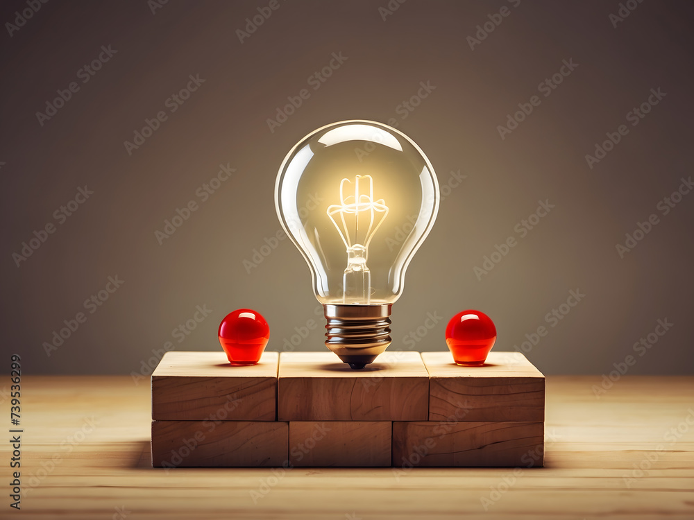 Poster idea loading concept on a wooden block with a lightbulb design. advancement and inventiveness for bu