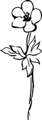 Black and white silhouette Illustration. Abstract hand-drawn flower in minimalist style.