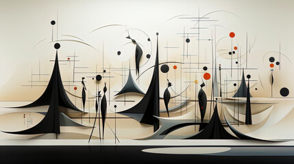 The interweaving of lines and figures creating a harmonious compositional balanc