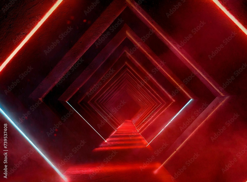 Poster Red neon lights tunnel background