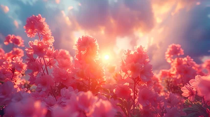 Fotobehang The sky during dawn, where the first rays of the Sun dissolve clouds, like a flower in an awakenin © JVLMediaUHD