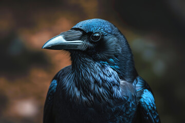 A crow with blue feathers