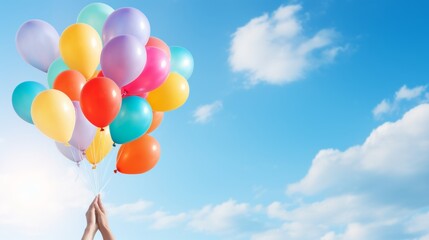 Balloons around the world day. Colorful balloons in sky background. Festive air web banner