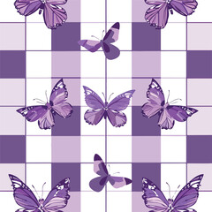Violet Buffalo Plaid and Butterflys Seamles Patte