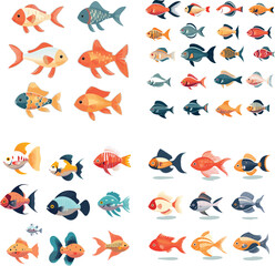Tropical Fish Vector Illustration set of sea cartoon collection ocean set aquarium isolated 