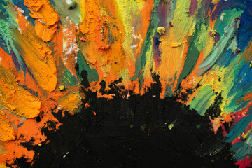 Conceptual abstract picture drawn with oil pastels. Closeup of an oil painting on paper.