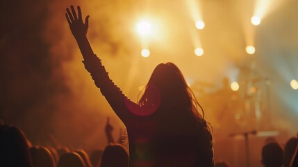 Christian worship with praise to God Ready to raise your hand at the Christian music concert, Holy...
