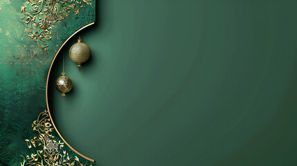 Ramadan banner with copy space, beautiful gold pattern on green background with space for text
