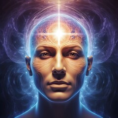 Consciousness Expansion, exploring altered states of consciousness for spiritual growth and self-exploration. Human face with spirituality Energy waves