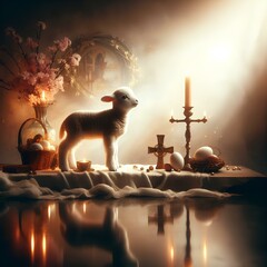 "Easter Lamb: Symbolizing innocence and renewal, this image exudes serenity with its soft fur and gentle eyes, evoking the essence of the celebration."