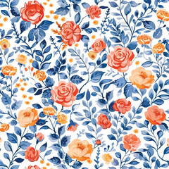 Watercolor seamles pattern of traditional folk ro