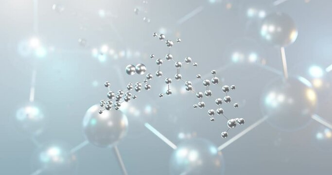 Brown HT rotating 3d molecule, molecular structure of e155 food colorings, seamless video