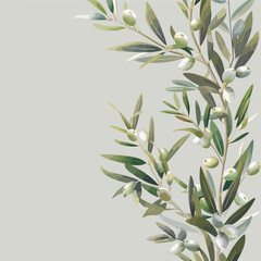 Wild olive branches on gray background. Copy spac