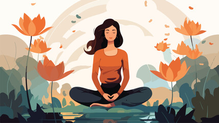 Obraz na płótnie Canvas Woman meditating. Self care self love harmony. il