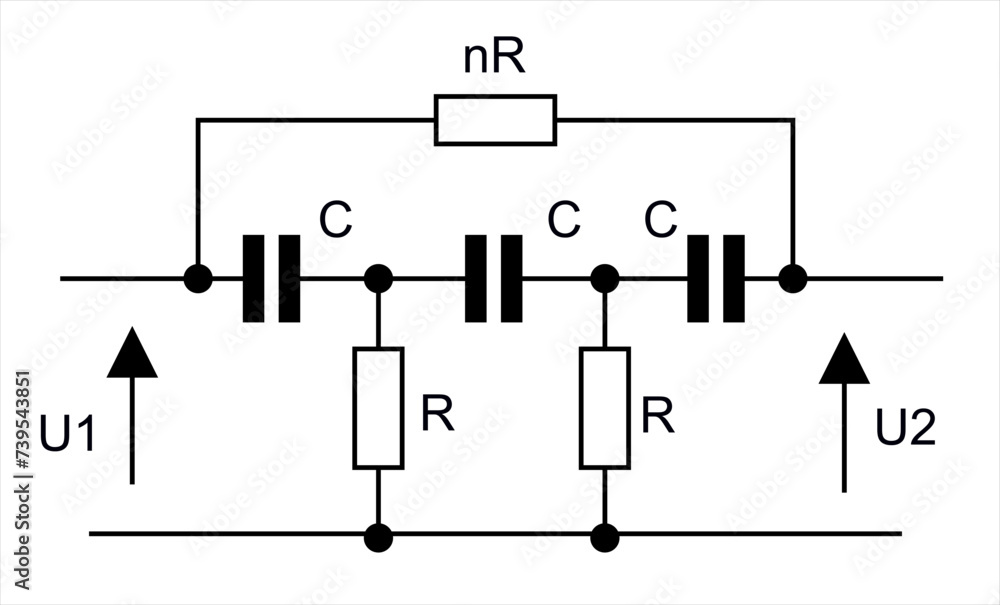 Poster vector technical schematic diagram of electrical connection of analog electronic components of capac