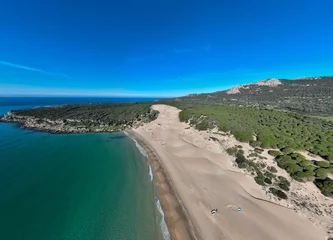 Crédence de cuisine en verre imprimé Plage de Bolonia, Tarifa, Espagne vista panorámica de la playa de Bolonia en el municipio de Tarifa, Andalucía