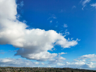 High Angle View of Winter Sky and Clouds over City of England UK