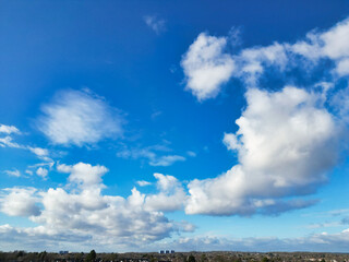 High Angle View of Winter Sky and Clouds over City of England UK