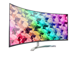 Ultrawide LED monitor with abstract background isolated on transparent background. 3D illustration