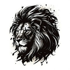 A lion head black and white flat drawing illustration logo