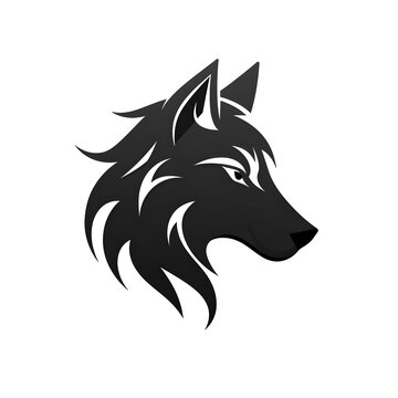 Wolf head black white simple logo, icon style, flat style, vector,