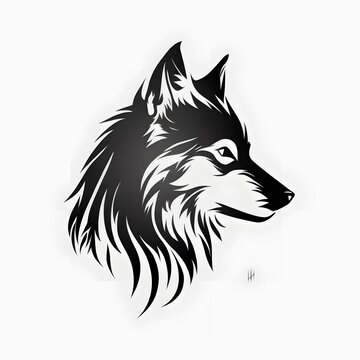 Wolf head black white simple logo, icon style, flat style, vector, solid color on white background