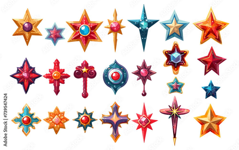 Canvas Prints star shaped badge pack, depicting various stages of decorative evolution for level ranks in game ui 