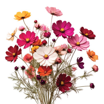 multi color Cosmos flowers on a white