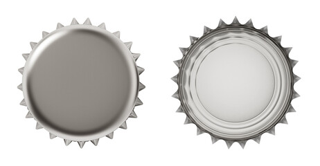 Bottle caps top and rear view isolated on transparent  background. 3D illustration - obrazy, fototapety, plakaty