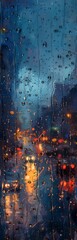 bokeh car lights in heavy rain seen from the window in the city