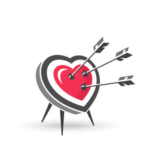 Heart-shaped target hit by arrows. Vector illustration. Concept of falling in love.