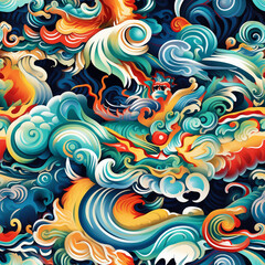 Decorative fantasy texture with ornate flowing abstract multicolored waves. Background.
