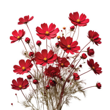 red color Cosmos flowers on white background