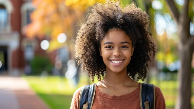 A portrait of a mixed race college student at campus