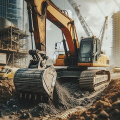 Working excavator on a construction site.