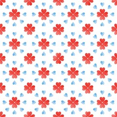 Vibrant watercolor seamless pattern with hearts and flowers. Romantic all over repeat design. Love print. Perfect for printing fabrics, packaging, clothes