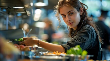 Woman Preparing Food at Cafeteria Generative AI