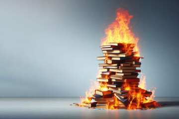 Burning stack of books. Place for text.
