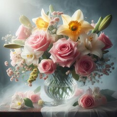 Beautiful, delicate flowers standing in a glass vase.
