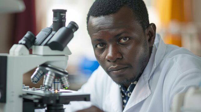 African Scientist Analyzing Data in Modern Laboratory Generative AI
