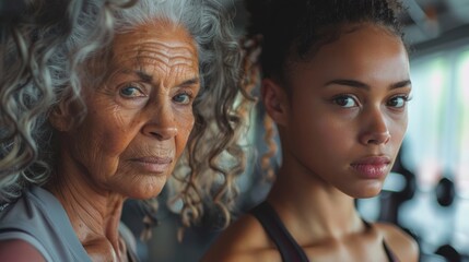 Women of Different Ages Strengthening Bonds in a Modern Gym Generative AI - obrazy, fototapety, plakaty