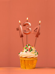 Candle number 134 - Cupcake birthday in coral fusion background