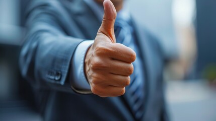Successful Businessman Showing Thumbs Up in Close-up Shot Generative AI