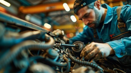 Expert Mechanic Repairing Vintage Car Engine Generative AI