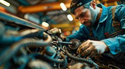 Foto op Canvas Expert Mechanic Repairing Vintage Car Engine Generative AI © Alex