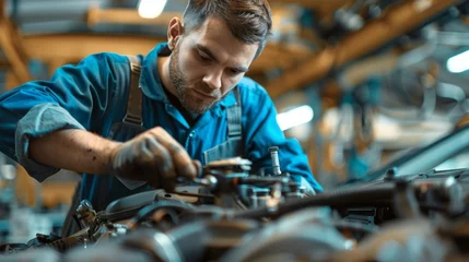 Poster Expert Mechanic Repairing Vintage Car Engine Generative AI © Alex